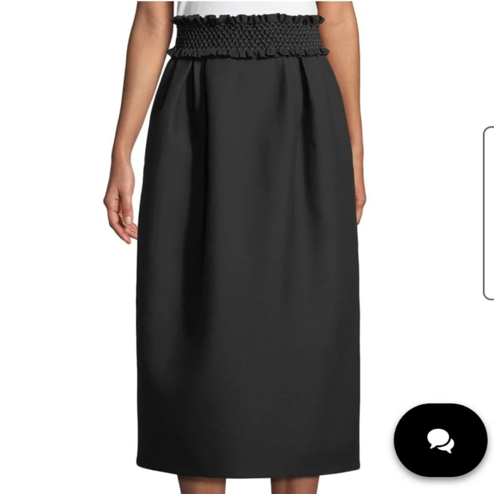 nwt Valentino Smock-Waist A-Line Crepe Wool-Blend Ankle-Length Black Ski…